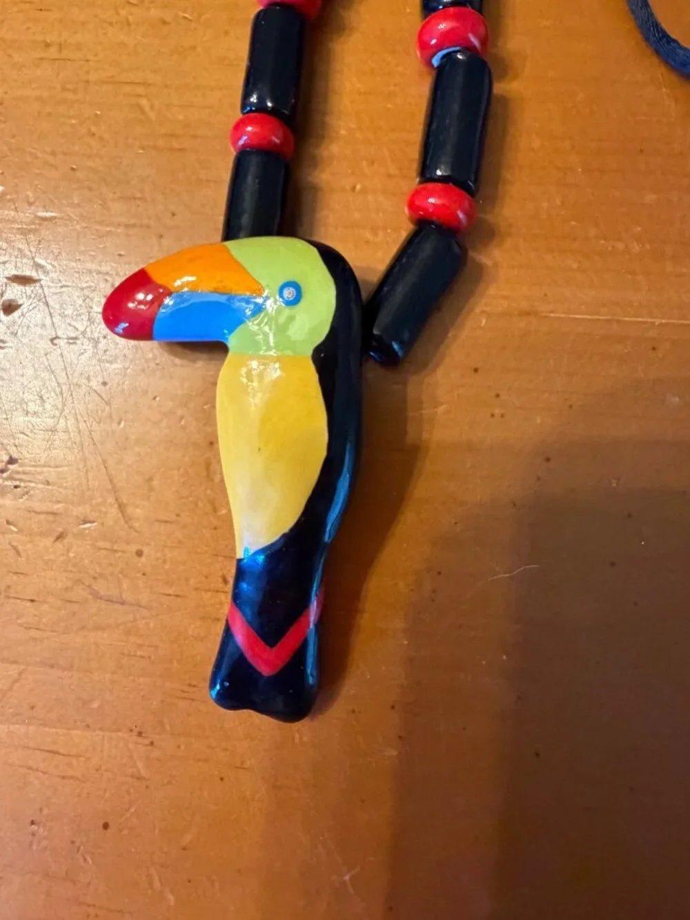 Vintage 1990 Zoo to Do Signed Ceramic Toucan Parrot Beaded Necklace Adjustable H